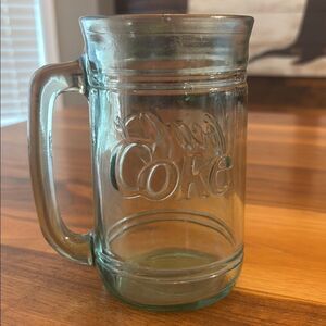 Vintage Coca Cola Coke Green Heavy Glass Mug w/ Handle Indiana Glass Made in USA